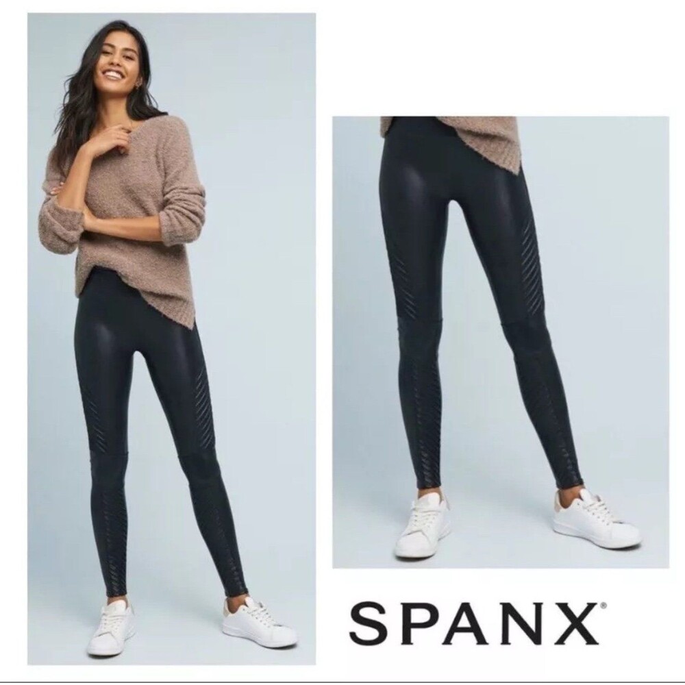 Spanx Faux Leather Moto Leggings Black RN# 112121 Women’s Size M Stretch